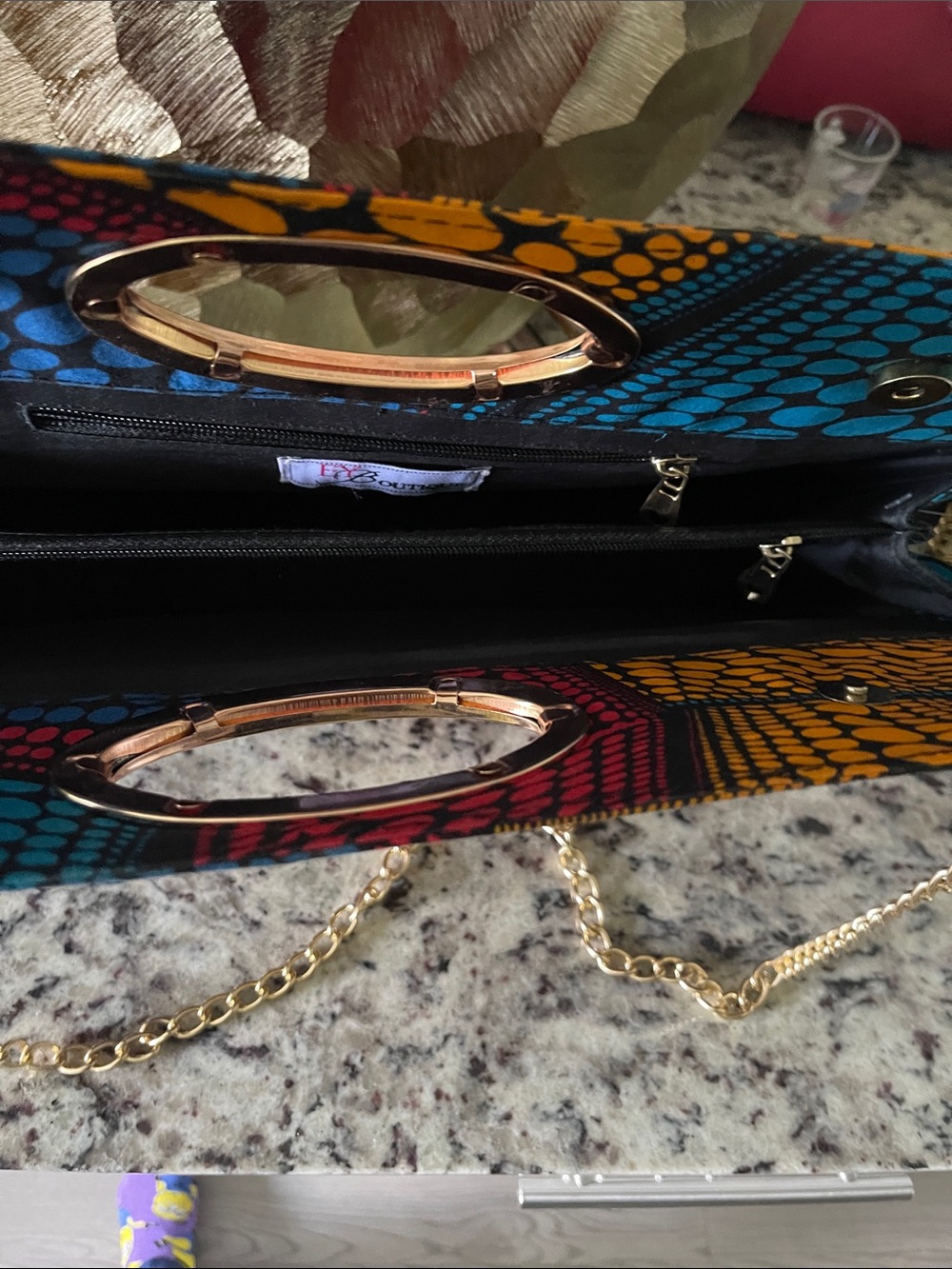 Colorful Geometric Print Clutch Bag - Blue, Yellow & Pink - Picture 3 of 3